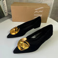Spanish z brand women's shoes 2024 spring new collection black low-cut slip-on pointed-toe metal flower flat loafers