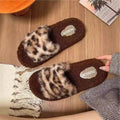Women's cotton slippers - new autumn/winter outdoor style, trendy anti-slip platform slides with leopard print faux fur trim