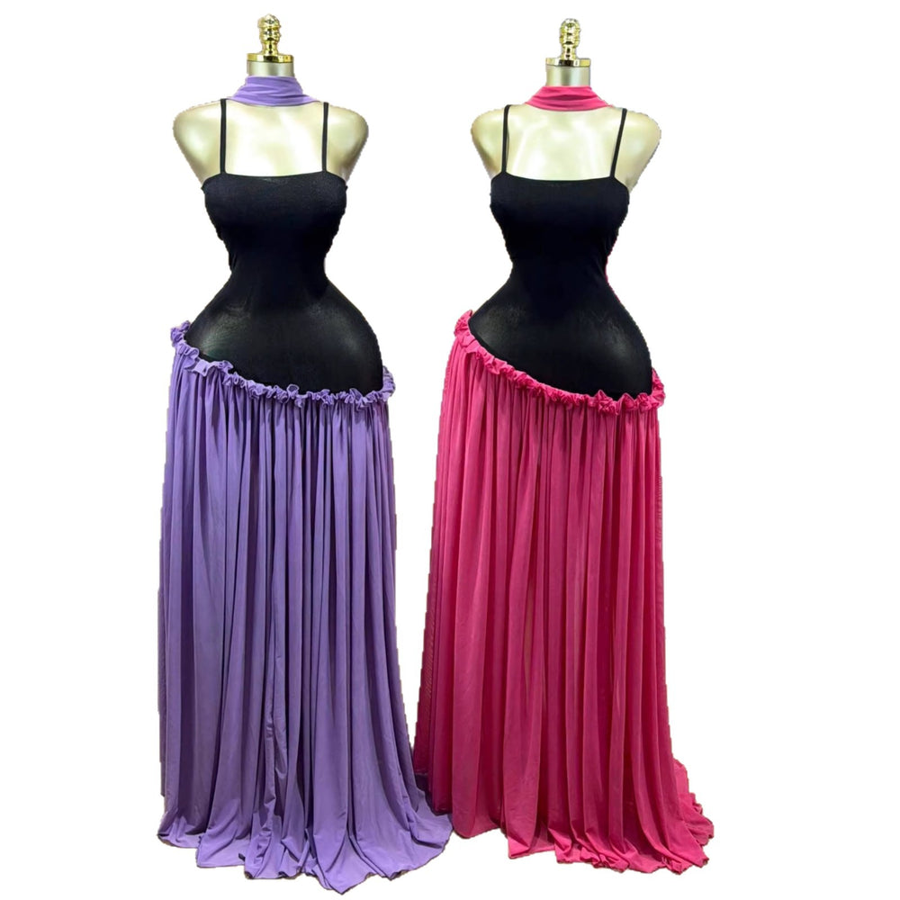 Fashion cross-border women's clothing  summer new sexyeleganttube top fungus edge pleated long suspender dress