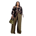 European and american cross-border women's clothing  summer new collection: casual plus size printed drawstring top and wide-leg pants set