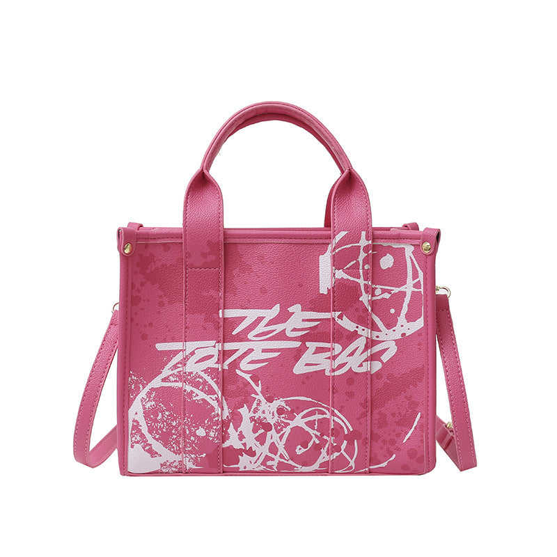New small tote bag - cross-border women's bag - light luxury, large capacity commuter handbag - printed graffiti crossbody bag