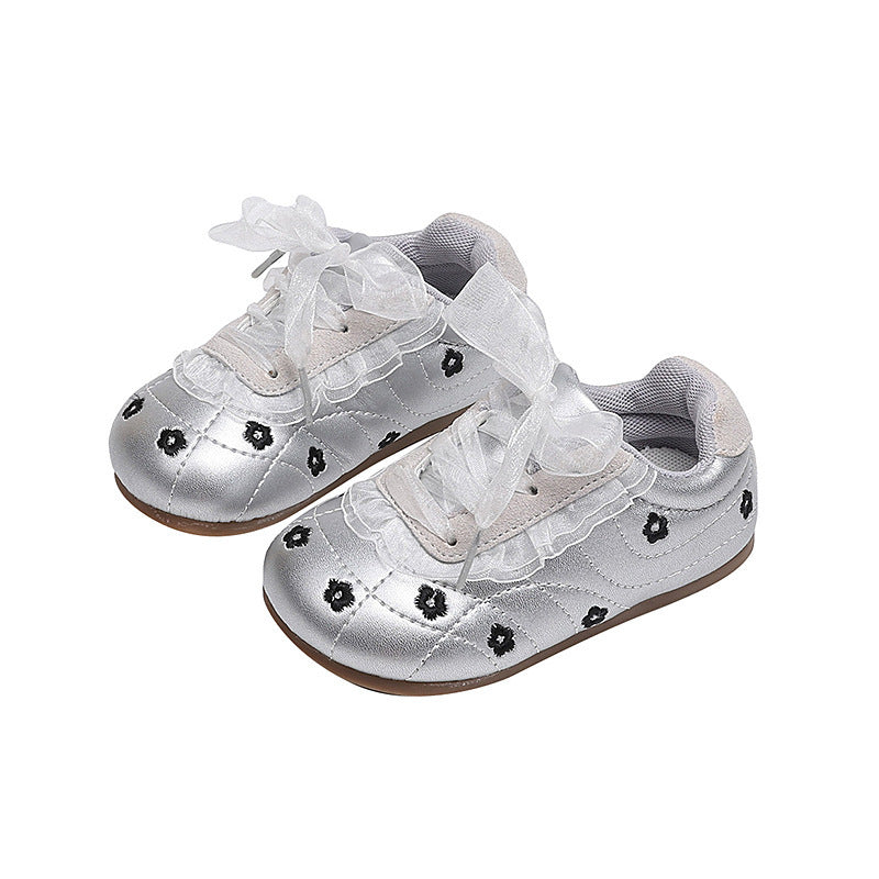 Vancahao kids flower white shoes soft bottom toddler shoes autumnew arrival german training sneakers women's sports shoes