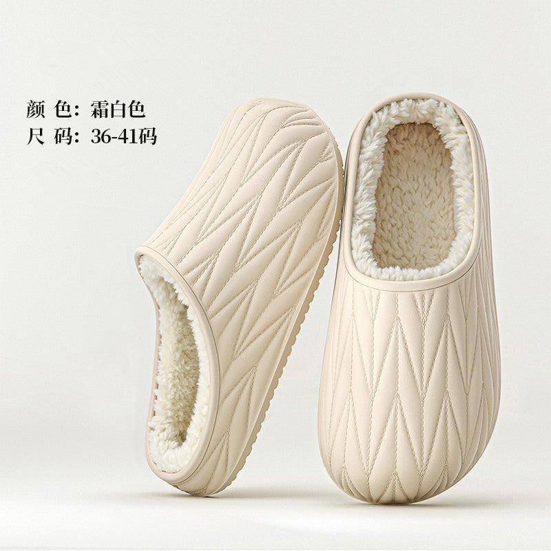 Pleated cotton slippers women's 2025 new autumn/winter indoor couple home waterproof warm fleece-lined cotton slippers