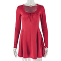 European and american style ins-inspired cross-border women's clothing: elegant, versatile, and fashionable a-line dress for going out, dating, and everyday wear. features pleated long sleeves and a solid color design