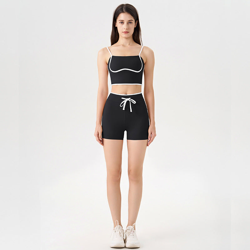 new arrivalcontrast color white striped running drawstring pants shorts three-quarter pants sports intimates bra yoga suit for women