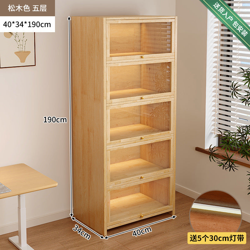 Solid wood dust-proof bookcase integrated against the wall Walnut color storage cabinet Locker Floor storage cabinet Household bookshelf