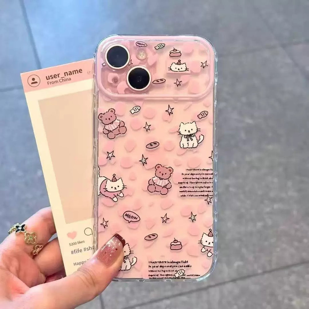 Suitable for iphone 18 blue pink leopard print cat bear mobile phone case apple 17promax cartoon cute transparent case 15