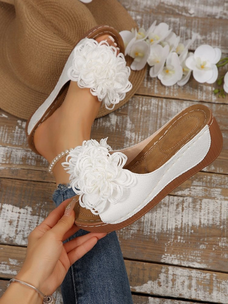 plus sizesummernew arrivalexport wedge thick sole slippers fish mouth one-piece strap flower outwear slippers