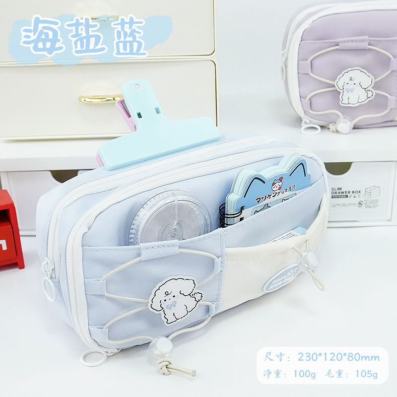 School season pencil bag large capacity cute cute apple pencil bag primary school students multi-layer stationery bag drawstring high value