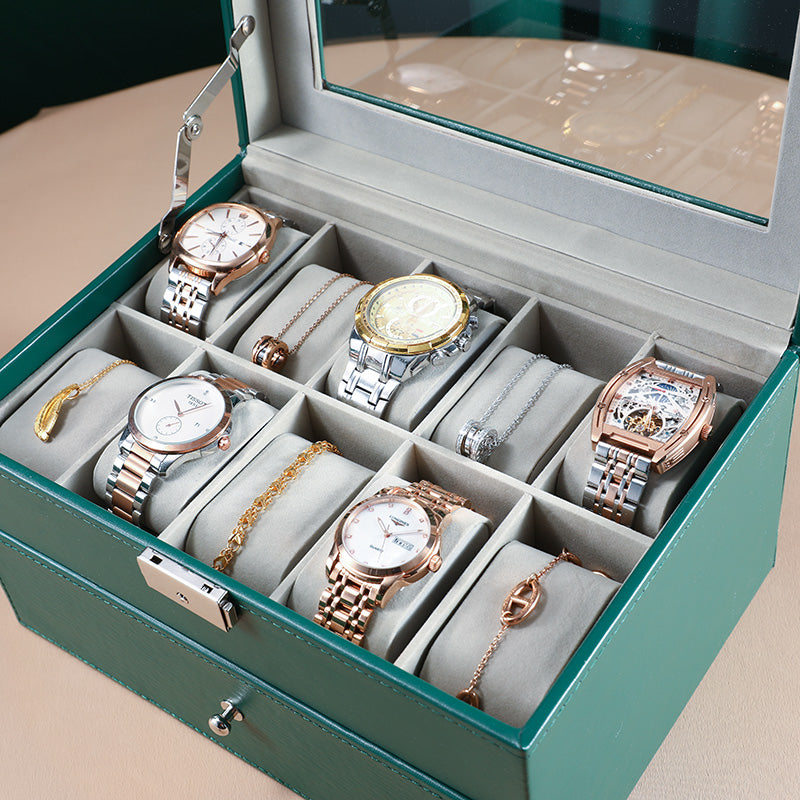 New double-layer 20-digit watch box with sunroof watch jewelry storage box bracelet box large-capacity watch collection box