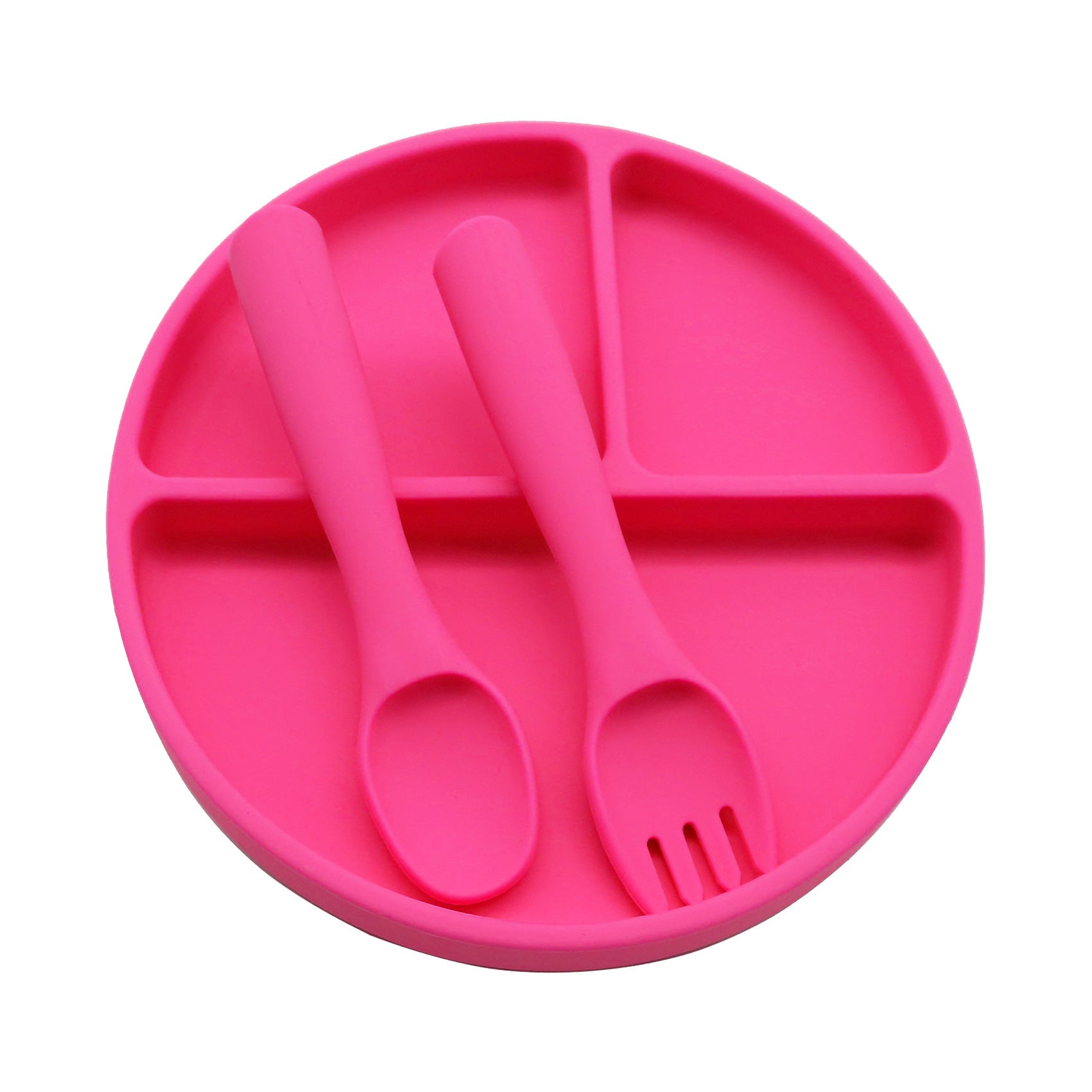 Cross-border wholesale round silicone dinner plate, baby and children's suction cup integrated tableware, learning to eat training grid plate, complementary food bowl