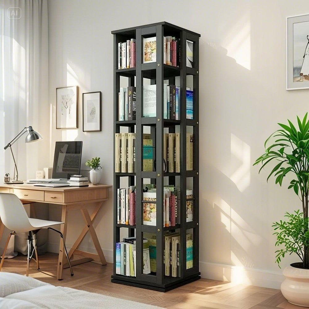 Rotating student bookshelf bookcase, mobile multi-tier kids storage floor rack, simple organizer, multifunctional living room shelf