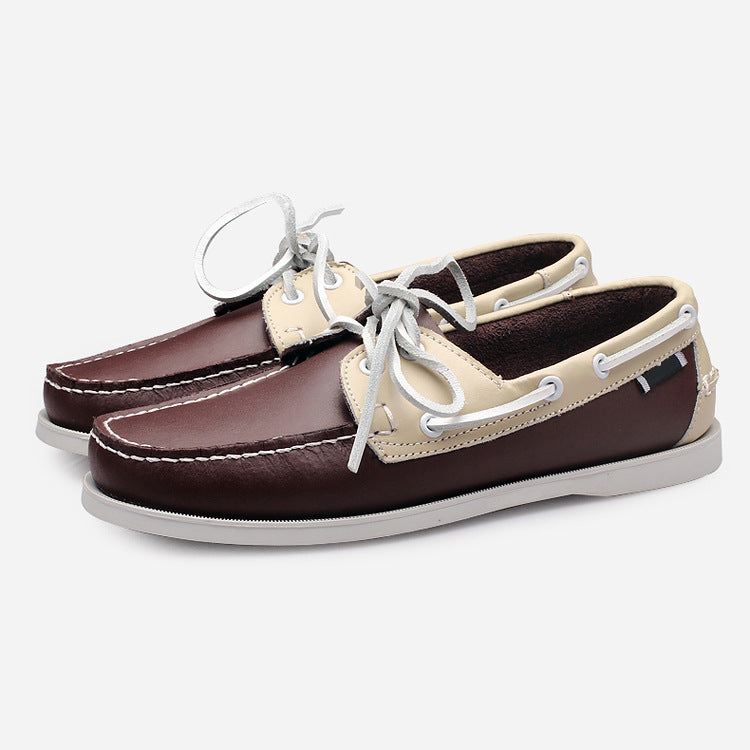 Sailboat shoes men's genuine leather casuallow ankle men's shoes second layer cowhide classic men's shoes easiest for match hand-stitched driving shoes