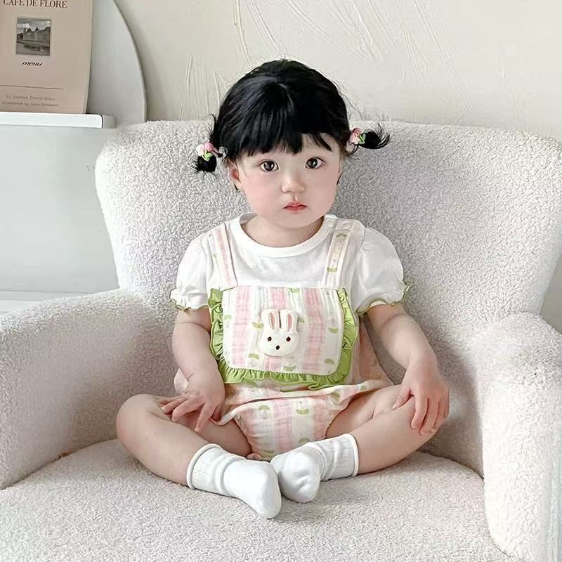Girls' summer new arrival: floral bunny romper - short-sleeve jumpsuit for girls, perfect for casual outings