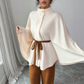 fashion:  new women's outfit - versatile stand collar, cinched waist, tie-waist cropped wool coat set