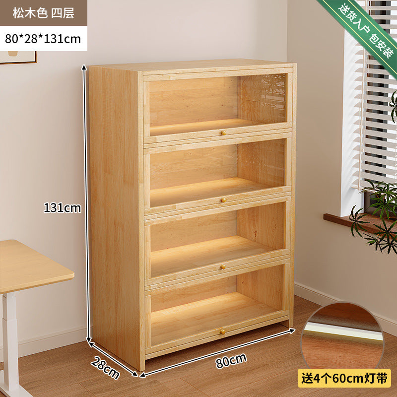 Solid wood dust-proof bookcase integrated against the wall Walnut color storage cabinet Locker Floor storage cabinet Household bookshelf