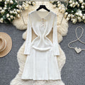 Inner wear sweater skirt with coat autumretro lapel waist slimming lookelegantlong sleevesknittingdress