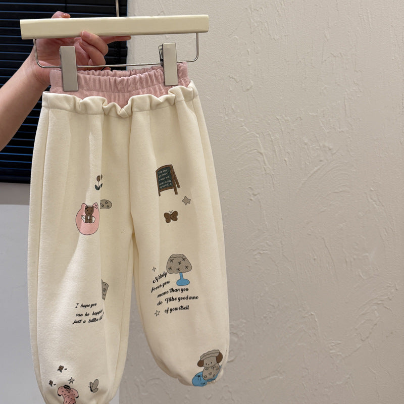 Girls' spring new arrivals: cute printed casual sweatpants, stylish and versatile joggers for baby girls, korean style trendy kids' clothing