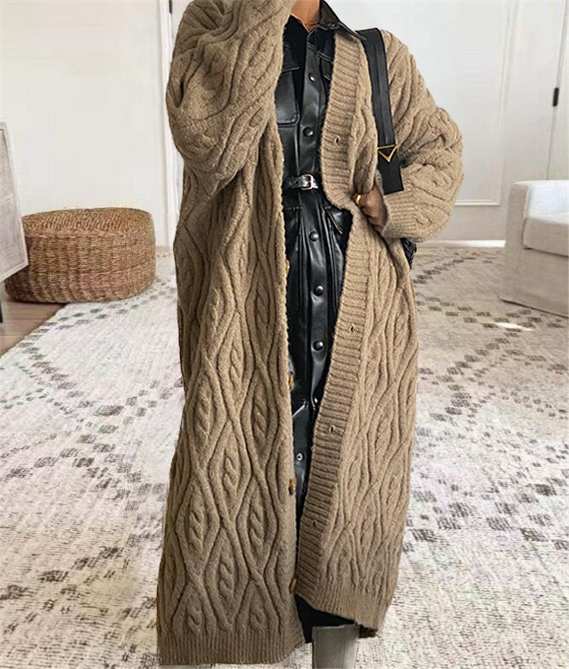 European and American  women's clothing autumn and winter new lazy style retro long loose knitted cardigan jacket women