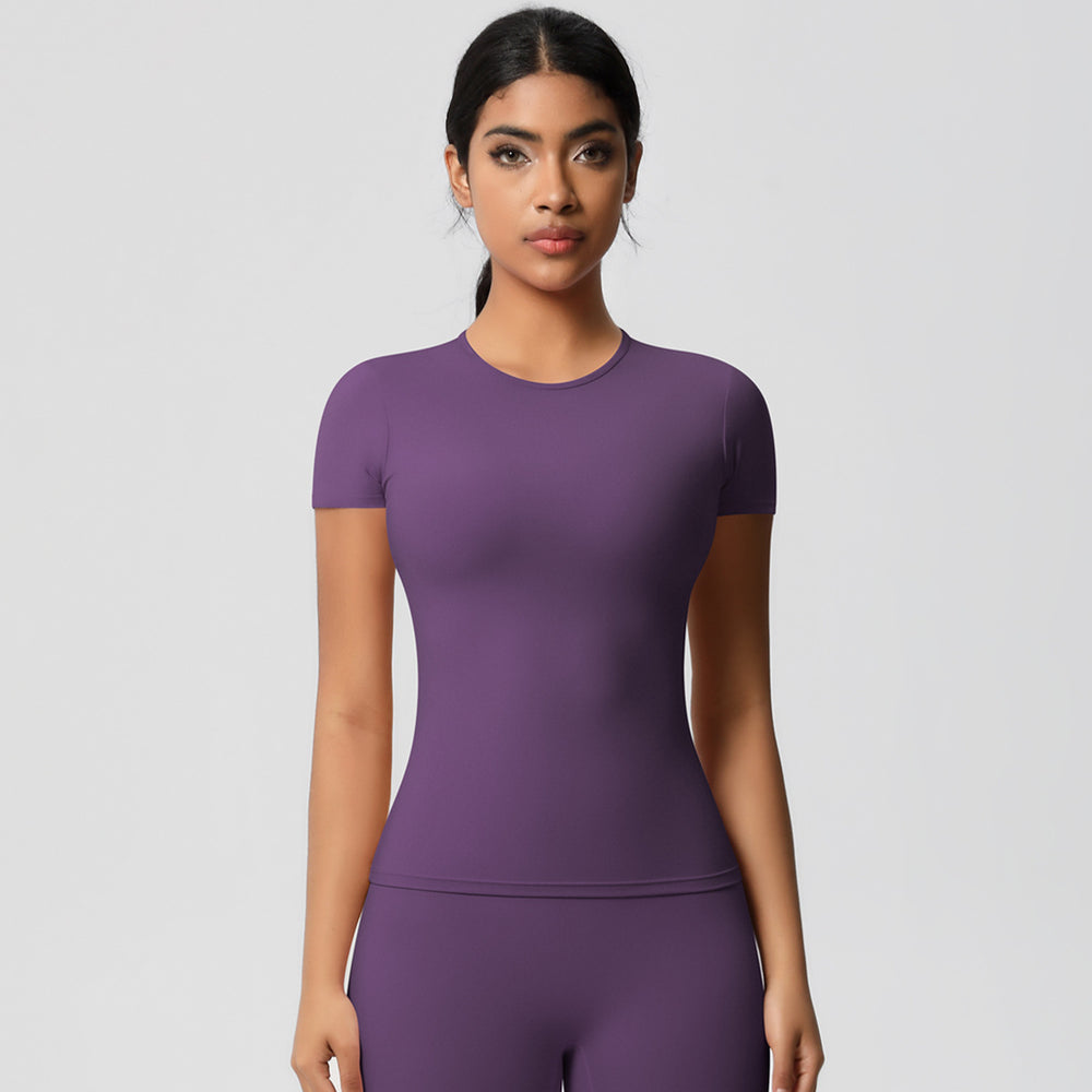 Naked feeling brushed tight short sleeve t-shirt quick-drying breathable sports tops yoga clothes outdoor casual running fitness clothes