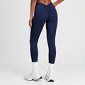Fashion nude pleated yoga pants women's tight high waist hip lifting peach sports fitness pants breathable running pants
