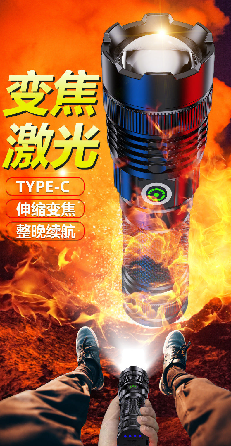 Cross-border new product 30W LED white laser flashlight USB charging outdoor zoom stepless dimming strong light flashlight