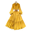 Frenchretro platycodon skirtclassy strappy waist lapel single breasted slimming look large swingshirtdress