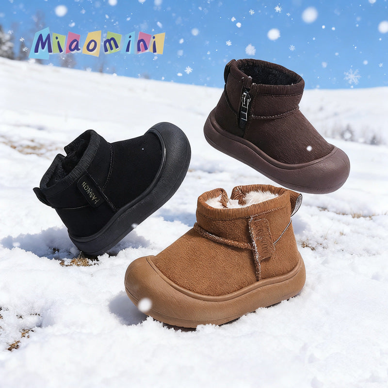Winter kids' snow boots, ankle boots, fuzzy baby boots, korean style closed-toe cotton boots for boys and girls, ages 1-7