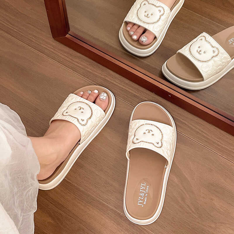 New arrivalthick sole slippers cute cartoon cool ins trendy outwear women's internet celebrity indoor non-slip platform cake beach women's slippers