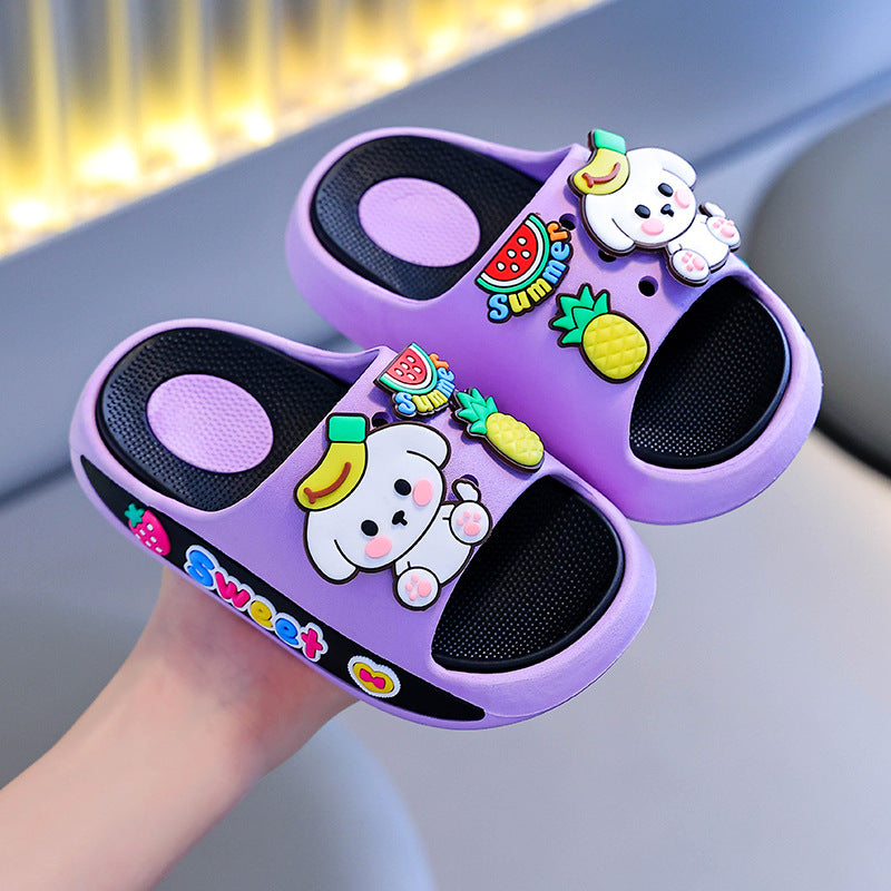Kids' summer slippers: boys' and girls' indoor home cartoon non-slip soft sole cute outdoor sandals for toddlers and big kids