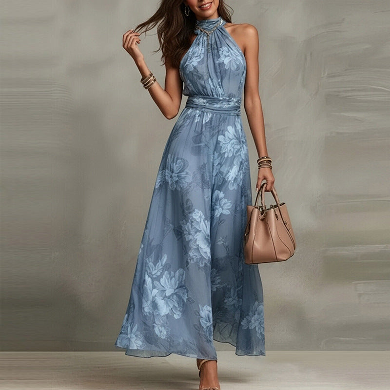 women's summer new arrivals:  cross-border fashion - elegant printed halter neck bodycon dress