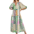 European and american cross-border   hot seller: bohemian lantern sleeve fashion print maxi dress