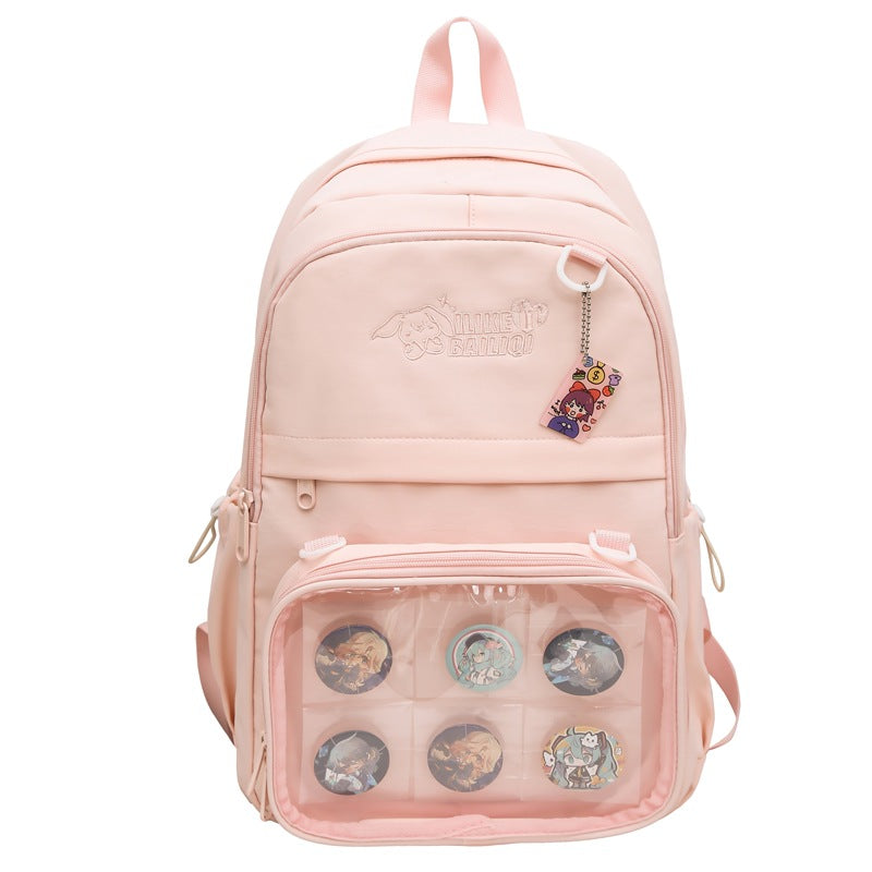 Solid color detachable badge personalized korean style high school student backpack large capacity minimalist versatile college student backpack