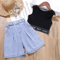 Girl denim mid-pants summer style outwear shorts loosehalf length pants medium large children's clothing girl thin wide pants