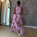 European and american cross-border women's clothing:  summer new arrival - elegant, designer, pleated, printed, slim-fit, long sleeveless dress
