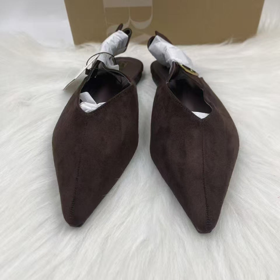 Za2025 winter new pointed-toe leopard print women's shoes - spring/autumn retro soft sole suede black commuter shoes