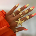 Wholesale ring sets: cross-border ocean-inspired jewelry - starfish, seashell, knuckle rings, irregular ins-style stackable rings