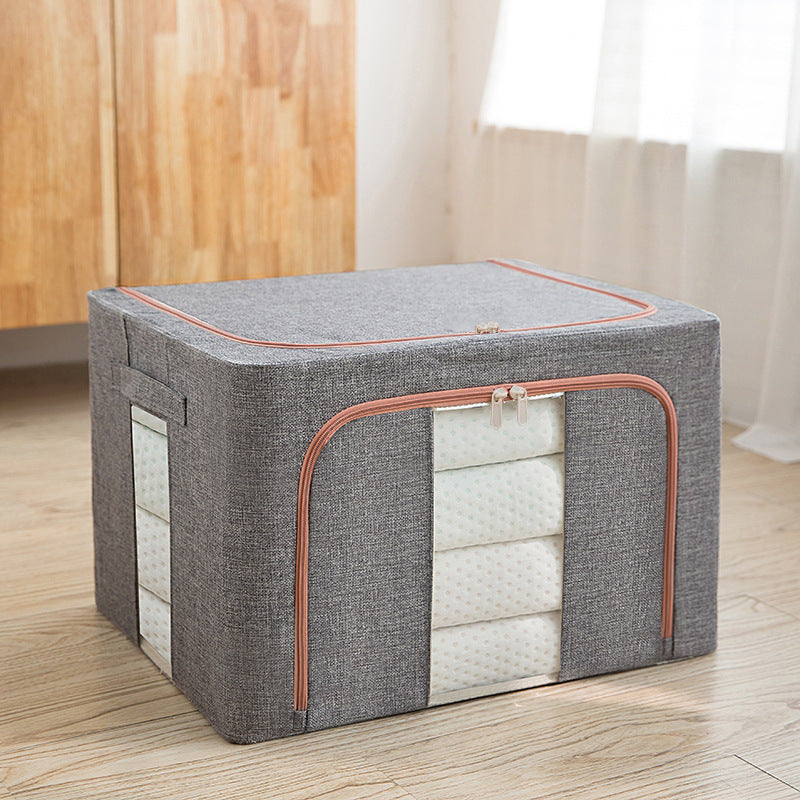 Cotton and linen folding steel frame storage box wardrobe clothes sorting box visual storage box children's toy storage box wholesale