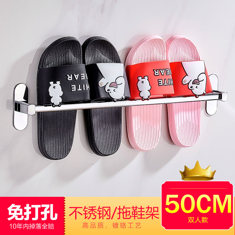 No punching slipper rack Wall-mounted bathroom Stainless steel shoe holder Artifact drain wall bathroom shoe storage rack