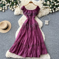 French romantic yellow dress - women's summer sleeveless lace trim off-the-shoulder a-line dress with cinched waist