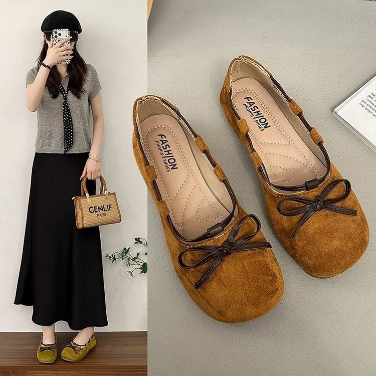 plus size summer new french style round toe bow mary jane shoes women's slip-on flat loafers