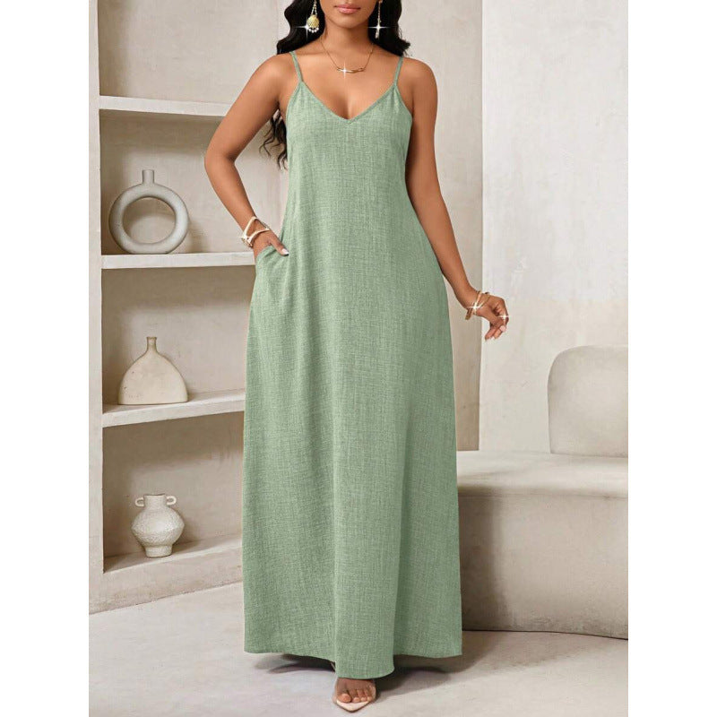 Amazon european and american bohemian style backless loose dress women's  summer new simple skirt