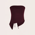 european and american women's clothing  summer new drawstring slit irregular waffle knit bodycon bandeau top