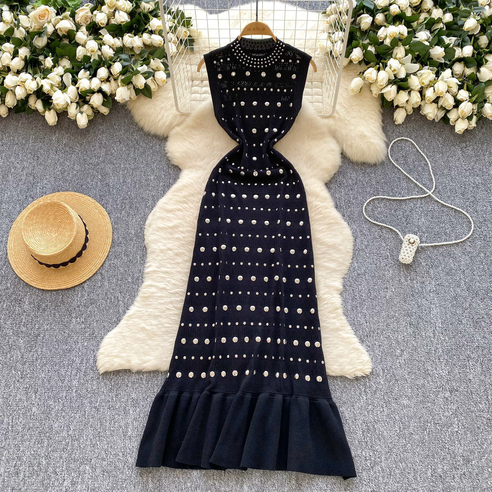 European and american style high-end sleeveless dress for women - summer stand collar, rhinestone embellished, slim fit, light luxury mermaid maxi dress