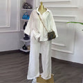 European and american women's clothing  autumn new collection: sweet & fresh, loose fit plus size shirt and high-waisted straight-leg pants two-piece set