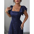 fashionsummernew arrival square collar ruffle sleeves waist slimming lookelegance jacquard slit dress for women