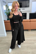 new cross-border fashion: women's long-sleeved tank top, longline jacket, and wide-leg tie-waist pants three-piece set for the us and european markets