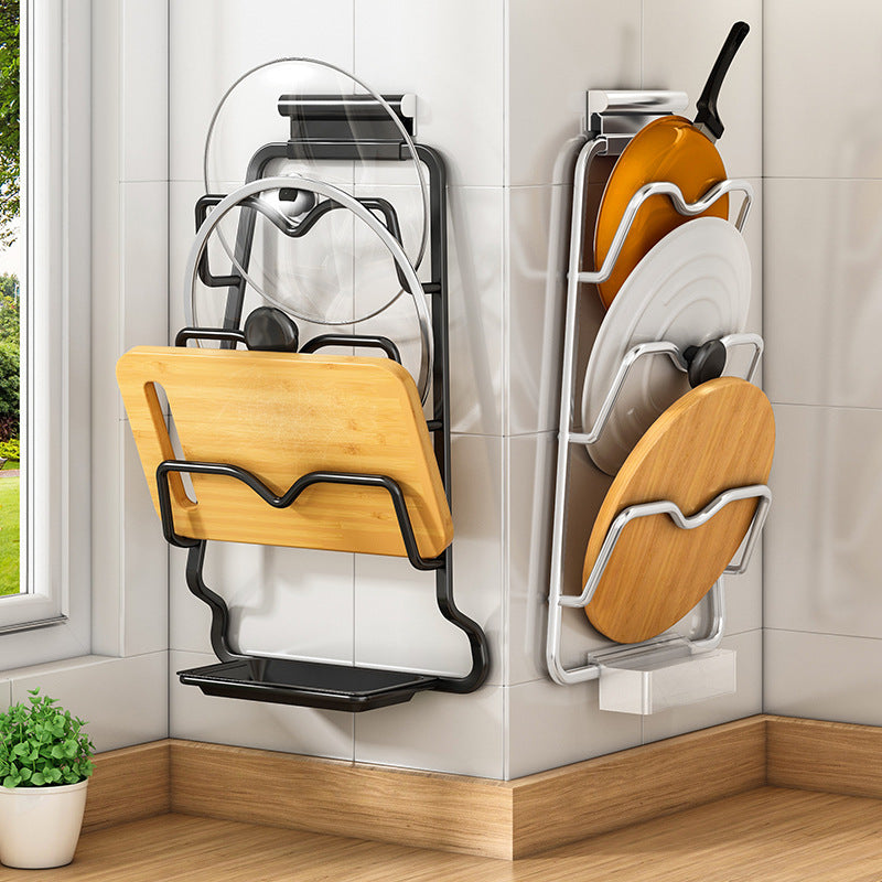 Pot lid rack Wall-mounted non-punching kitchen rack Multifunctional household storage rack Cutting board rack Multilayer cutting board rack