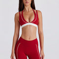 Contrast color bra tops long sleeves short sleeves pants shorts skirts pleated skirts zipper outwear yoga clothes six-piece suit