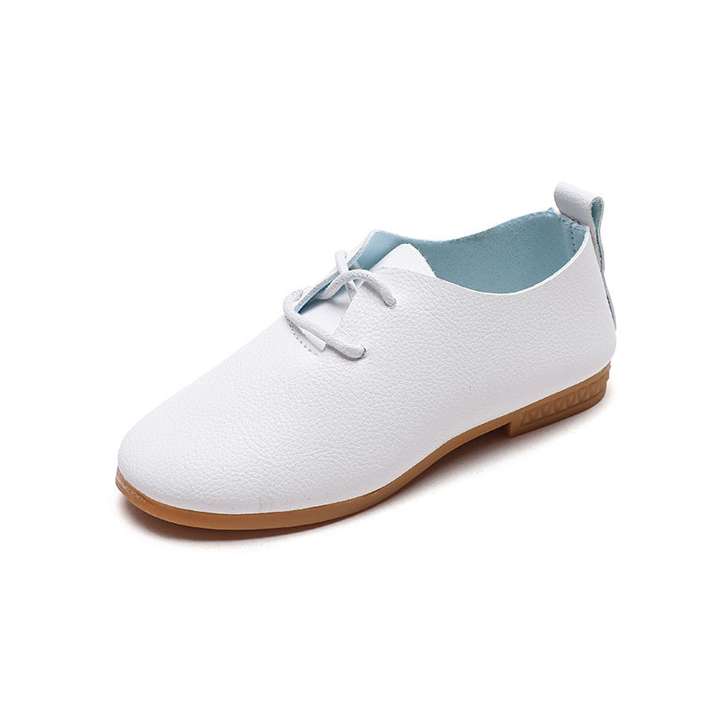 new autumn collection: low-top leather shoes for boys and girls - princess style, new british-inspired lace-up flats, baby black leather shoes